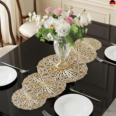 FAVE Tischläufer Gold 90 cm Kleiner hitzebeständiger Vinyl Läufer für Festtafel 