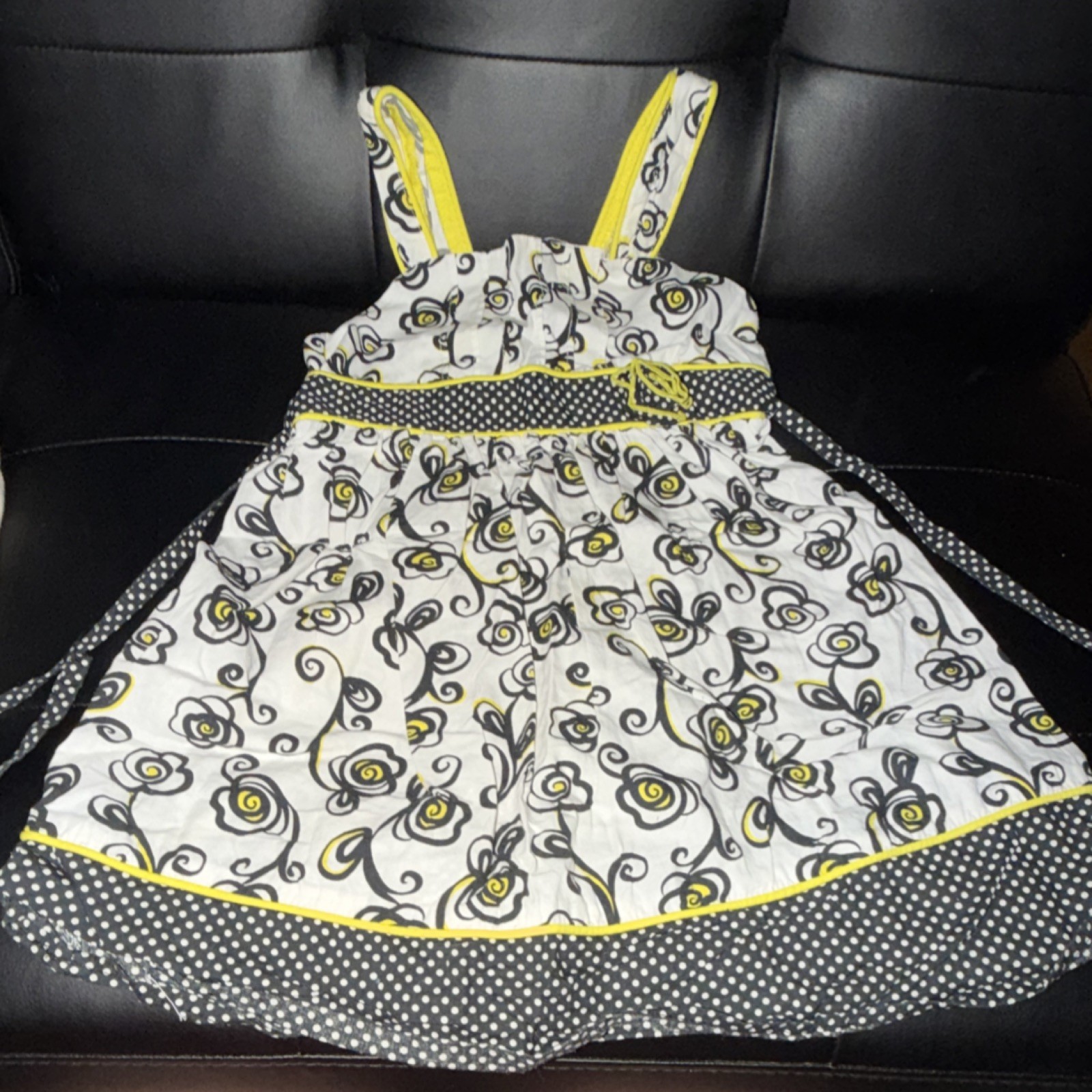 George Girls Sundress Size 6 White Black Yellow Floral Knee Length Sleeveless