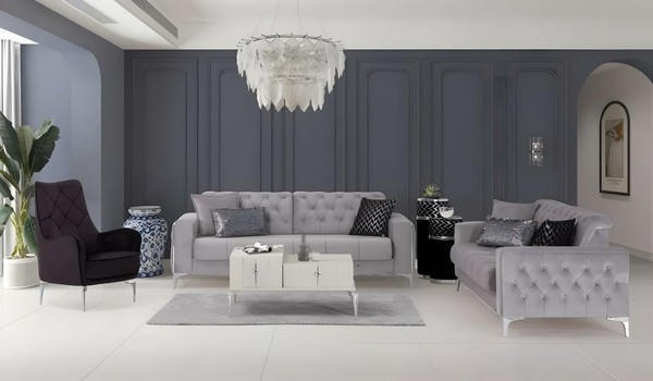 Garnitur Dreisitzer Sessel Stoffsofa Polstersofa Grau Couch Sofa 3Tlg-image