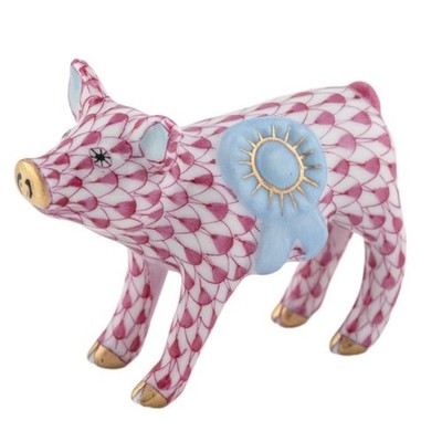 HEREND,  BLUE RIBBON PIG,  PINK  FISHNET, #VHP-16429, BRAND NEW,  MINT & BOX!