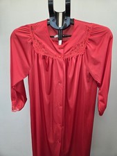 Vintage Shadowline Red Nylon Peignoir Robe Lace 3/4 Sleeve Buttons Small