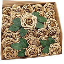 Artificial Flowers 30PCS Rose Real Looking Fake Roses with Stem 3"/30pcs Gold