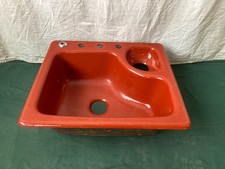 Vintage 25x22 Cast Iron Burnt Orange Porcelain Self Rimming Drop In Sink 20-26E