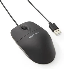 Amazon Basics USB Wired Optical Mouse – 3-Button, 1000 DPI, Black