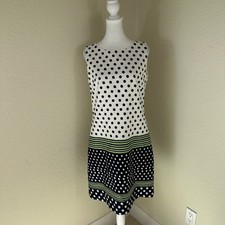 Tahari Arthur S Levine Sheath Dress Women 6 White Black Polka Dot Mod
