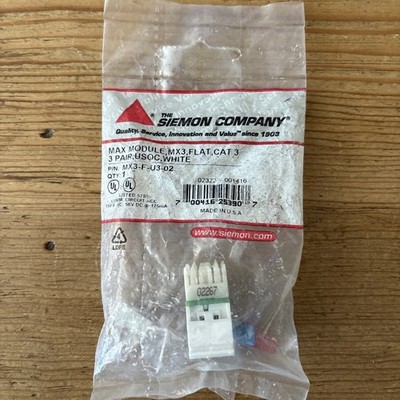 Siemon MX3-F-U3-02  Max Module Flat Cat 3, 3 Pair USOC White