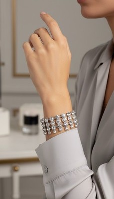 $150 Givenchy silver tone flex bracelet statement 85 GB