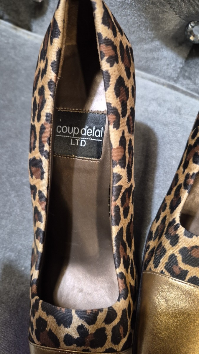 COUP D'TET LTD Cheetah Print Gold Square Toes Hi Heel Pumps, Sz 7, EUC View 2