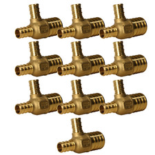 10 Pack XFITTING 1" x 1/2" x 1/2" Pex B Tee, Lead Free Brass, Crimp Fitting