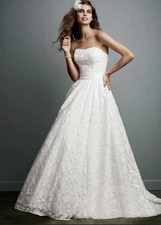 Galina Wedding Dress WG3512 Strapless Lace Soft White Size 18 NWT Pockets