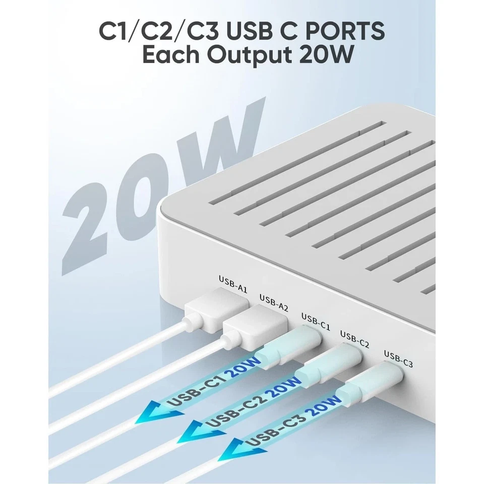 USB C and USB A 90W 5 Port Fast Charging Station Apple & Android Devices - Image 2 of 4
