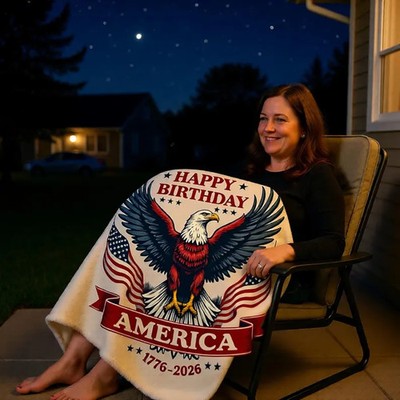 Happy Birthday America Blanket Patriotic Bald Eagle USA Flag Throw Gift Decor