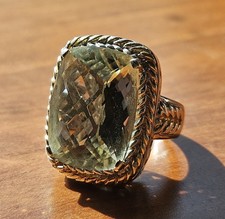 925 Sterling Silver 2-Tone 11ct Checkerboard Cut Prasiolite Ring Size 6.75