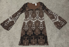 Laundry By Design 8 Dress Bell Sleeve A-line Geometric Brown Peasant Boho