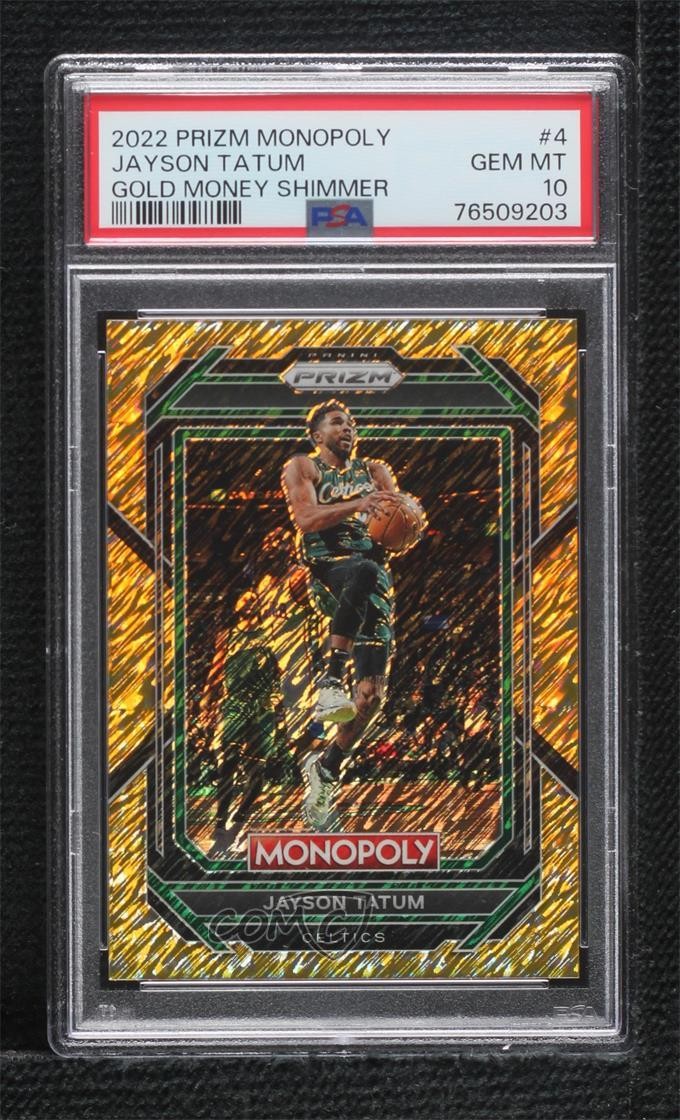 2022 Prizm Monopoly Gold Money Shimmer 97/500 Jayson Tatum #4 PSA 10 GEM MT v9t