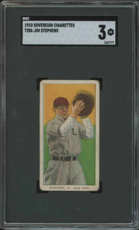 1909 T206 JIM STEPHENS VG SOVEREIGN 350 SGC 3 BASEBALL ST. LOUIS BROWNS