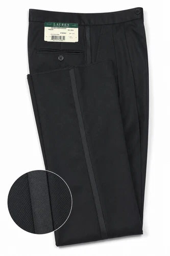 New Men's Lauren Ralph Lauren Black Tuxedo Pants Wool Regular Rise 34" Waist