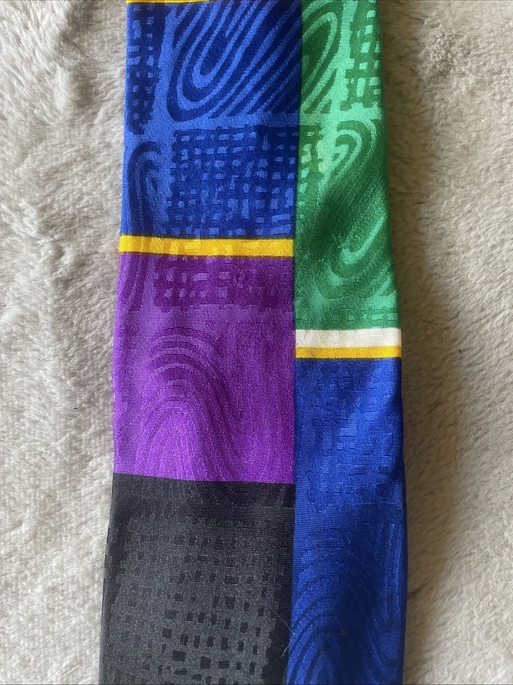 Corbata Krizia Uomo Color Block Multicolor Seda Hecha en Italia De Colección Foto 3 de 4