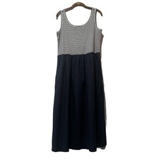 Talbots Mixed Media Poplin MIDI Dress Women’s Large Blue Indigo Modal Striped