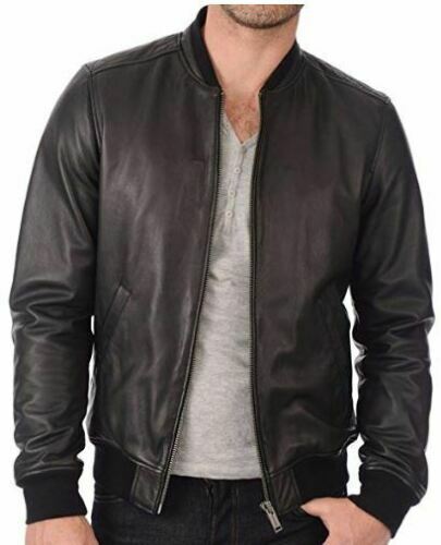 ALTRA Giubbotto uomo vera pelle di agnello nero morbido bomber biker outwear