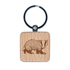 Curious Badger Engraved Wood Square Keychain Tag Charm