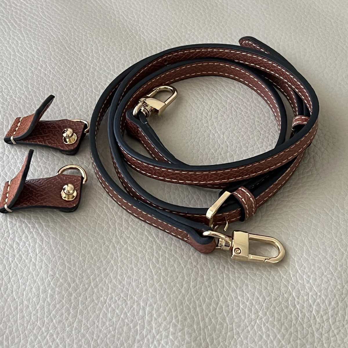 Adjustable cow leather strap compatible with Longchamp mini tote bag pouch