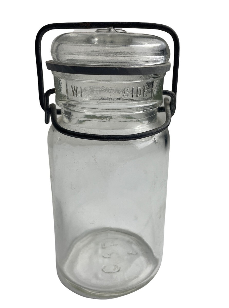 Vintage Glass Mason Jar With Glass Lid Wire Clamp Closure 1780