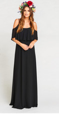 Show Me Your Mumu Caitlin Ruffle Cold Shoulder Maxi/Gown Dress  Black XS  $172