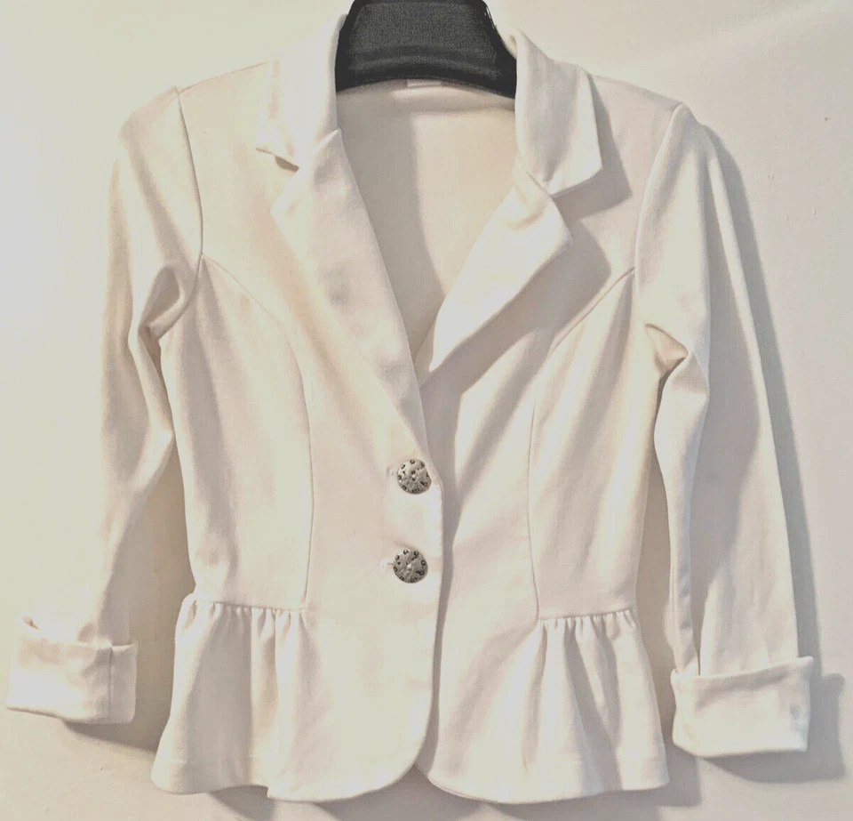 Blazer Ruby de un solo pecho 2 botones blanco peplum para mujer talla M con hombreras Foto 3 de 4