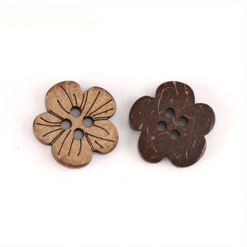10X Natural Coconut Flower Button Four Eyes Petal Cocoanut Shell Button Craft - Image 3 of 4