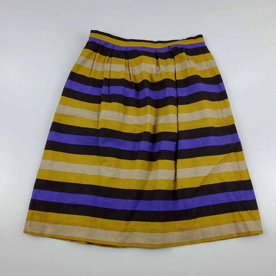 Saia plissada feminina listrada mistura de linho Michael Kors tamanho 2 - Imagem 2 de 4