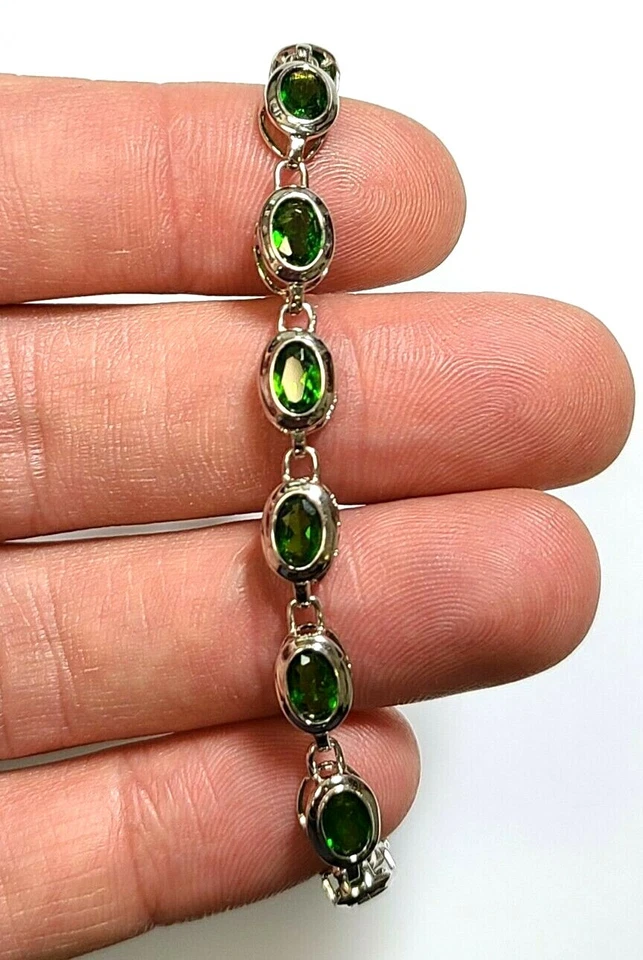 Brazalete Tenis Chapado en Rodio Plata Esterlina Diópsido Cromo Verde 7 1/2" Foto 3 de 4