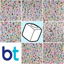 BeadTin White Opaque 6mm Cube Alpha Plastic Beads - Colored letters 80pcs 