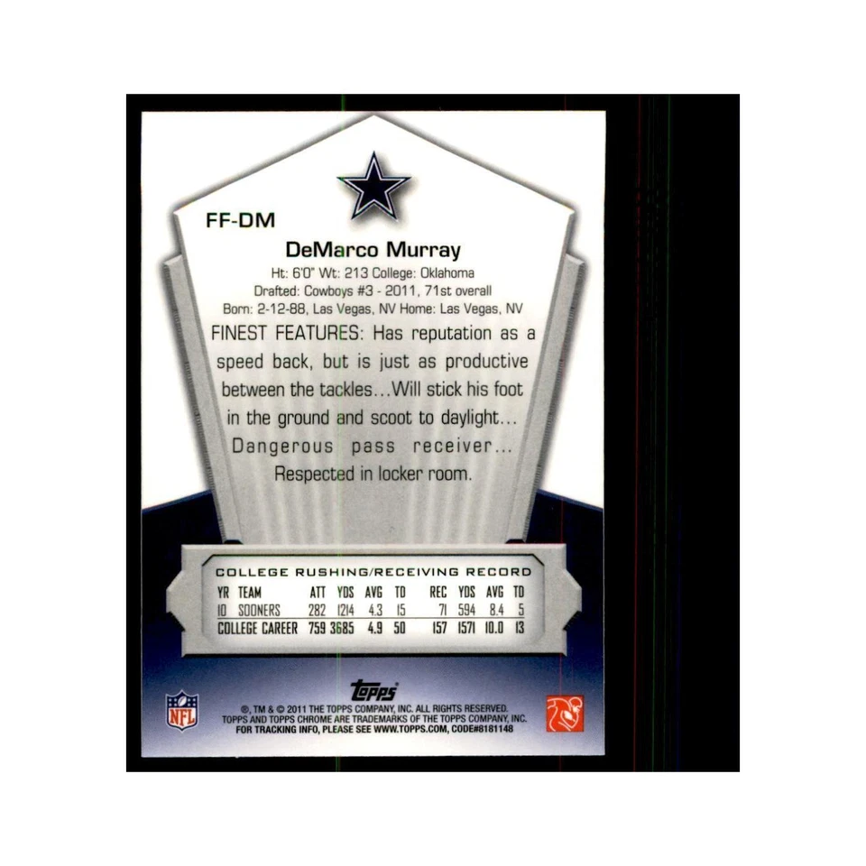 2011 Topps Chrome DeMarco Murray RC Football Cards #FF-DM - Image 2 of 3