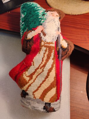 Vintage Handmade Canvas Wool Velvet St. Nicholas, Wool Santa, Standing Santa,...