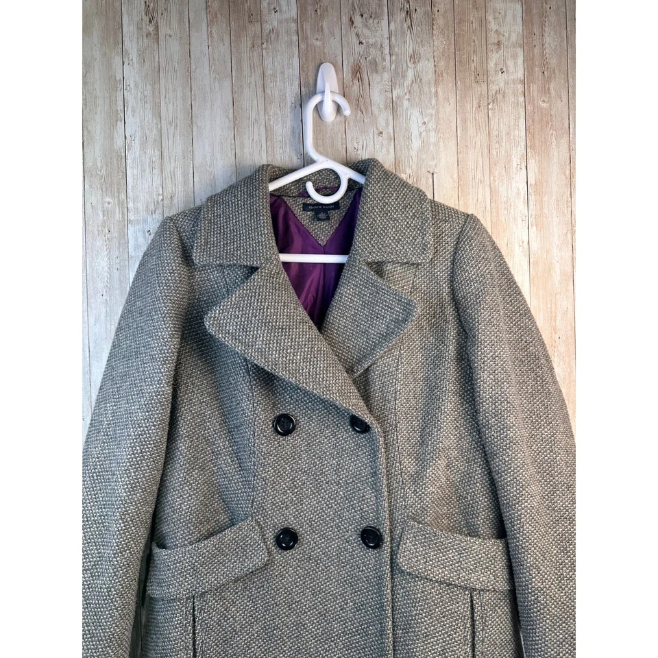 Abrigo Tommy Hilfiger Tweed Mujer M Gris Doble Pecho Chaquetón Otoño Mezcla Lana Foto 2 de 4