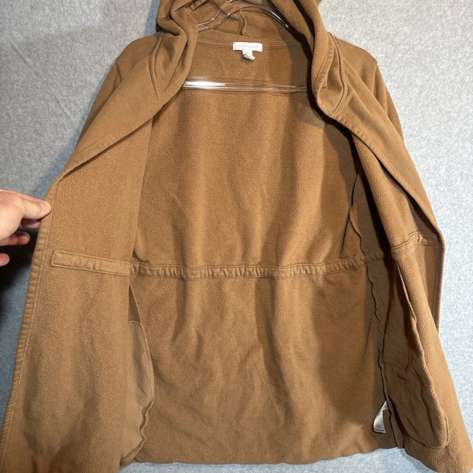 beyond-yoga toffee on-the-go thumbholes ribbed fleece hoodie jacket