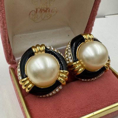 CINER SIGNED RARE VINTAGE EARRINGS CLIP-ON GREAT DESIGN FAB CONDITION FX PEARLS