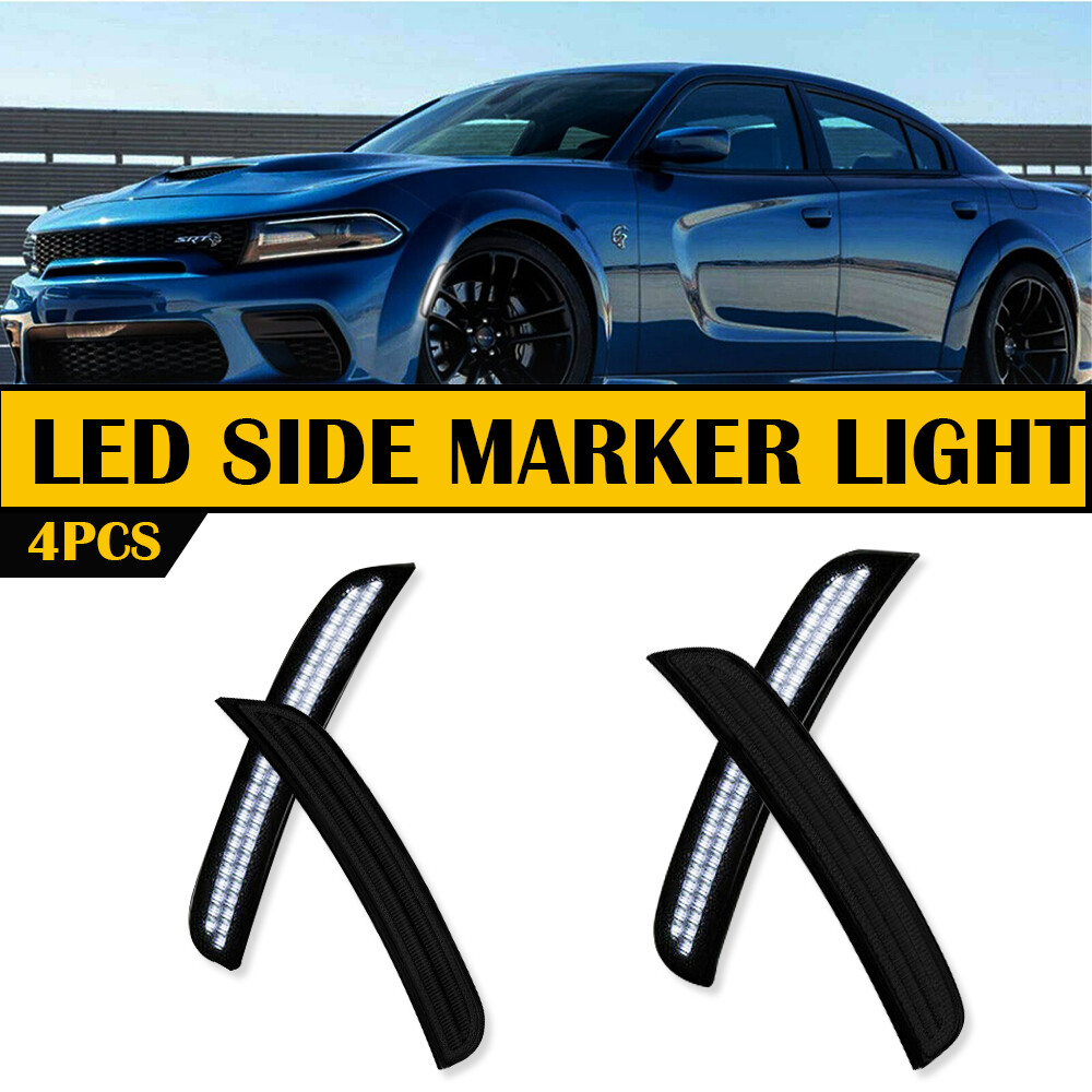 Smoked White 4X LED Side Marker Lights for 2015-2022 Dodge Charger LR4