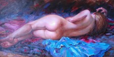 Hand Painted Oil Painting Art Deco Graceful Woman Lying on Her Side Female Body