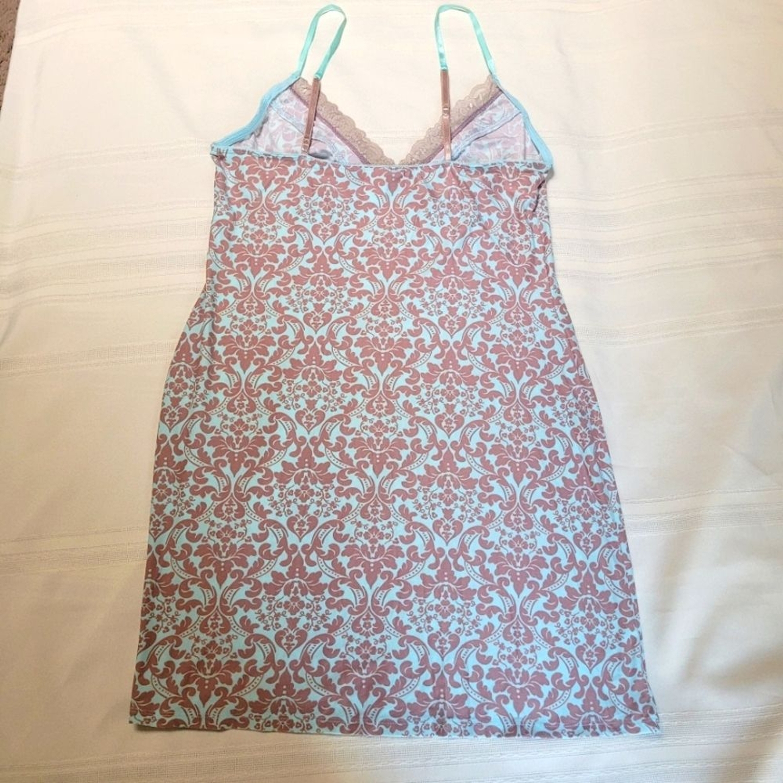 Studio Donatella  Women's Nightgown And Robe Sz M Floral Embellished Blue & Tan