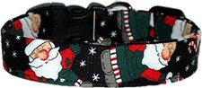 Big Santa Claus Tossed on Black Christmas Handmade Dog Collar