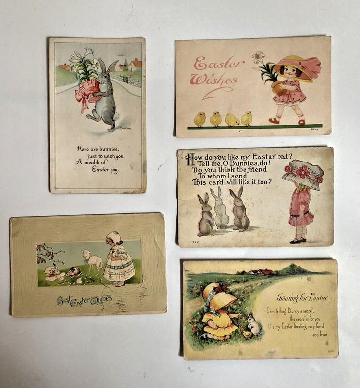 Vintage Postmarked Easter Postcards - Lot of 5 - circa 1912/1916