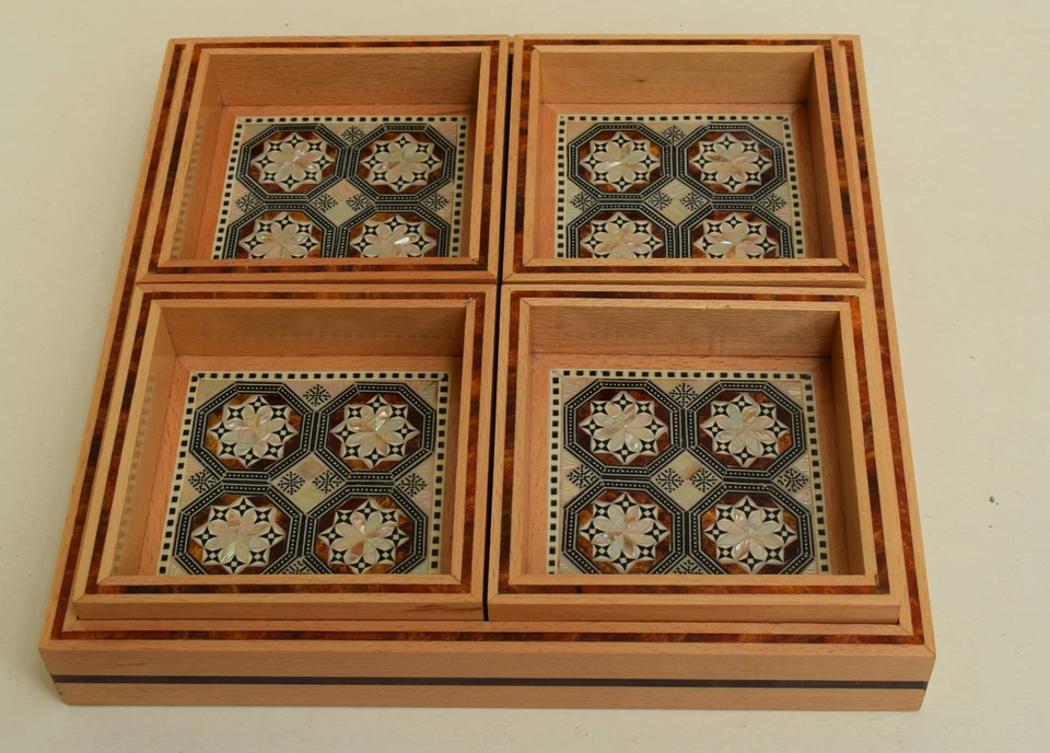 Handmade Tray Set, Candy Snacks Nuts Wood Serving Tray Set Platter, Home Décor - Image 2 of 4