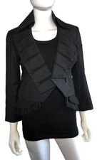 L.a.m.b Gwen Stefani Black Jacket, W Pleats, Frayed Edges, Buttons, Belt. Sz 4.