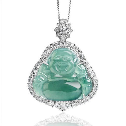 Zertifizierter grüner natürlicher Burma A Jade Jadeit 925 Silber Buddha Anhänger AAA - Bild 3 von 10