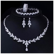 Bridal Wedding Elegant Bridesmaid Cubic Zirconia Crystal Necklace Jewellery Set