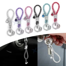 Car Keychain for Women Key Fob Holder Clasp Lanyard with Crystal Bling Universal