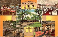 1940s Wagon Wheel Restaurant *Only Women Cook Rockton Illinois Vintage Postcard