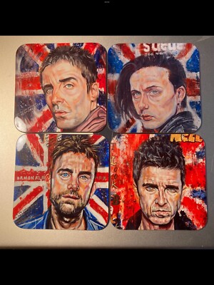 BritPop Untersetzer Weichzeichner Oasis Wildleder Damon Liam Noel Gallagher Brett Anderson ART